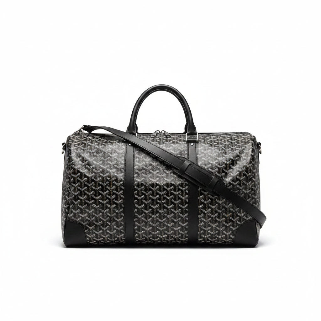 Black Duffle on White Background