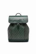 Green backpack on white background