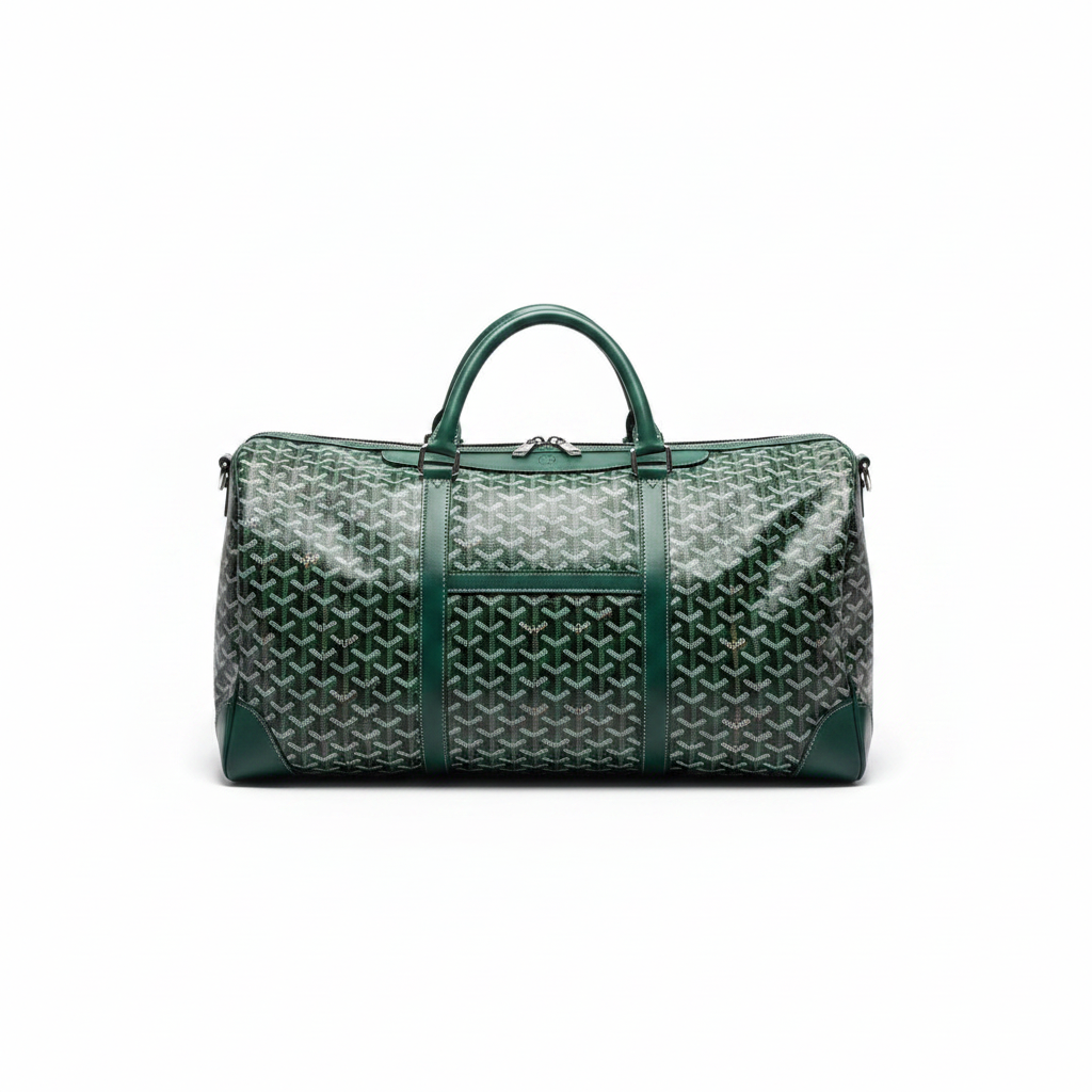 Green Duffle on White Background
